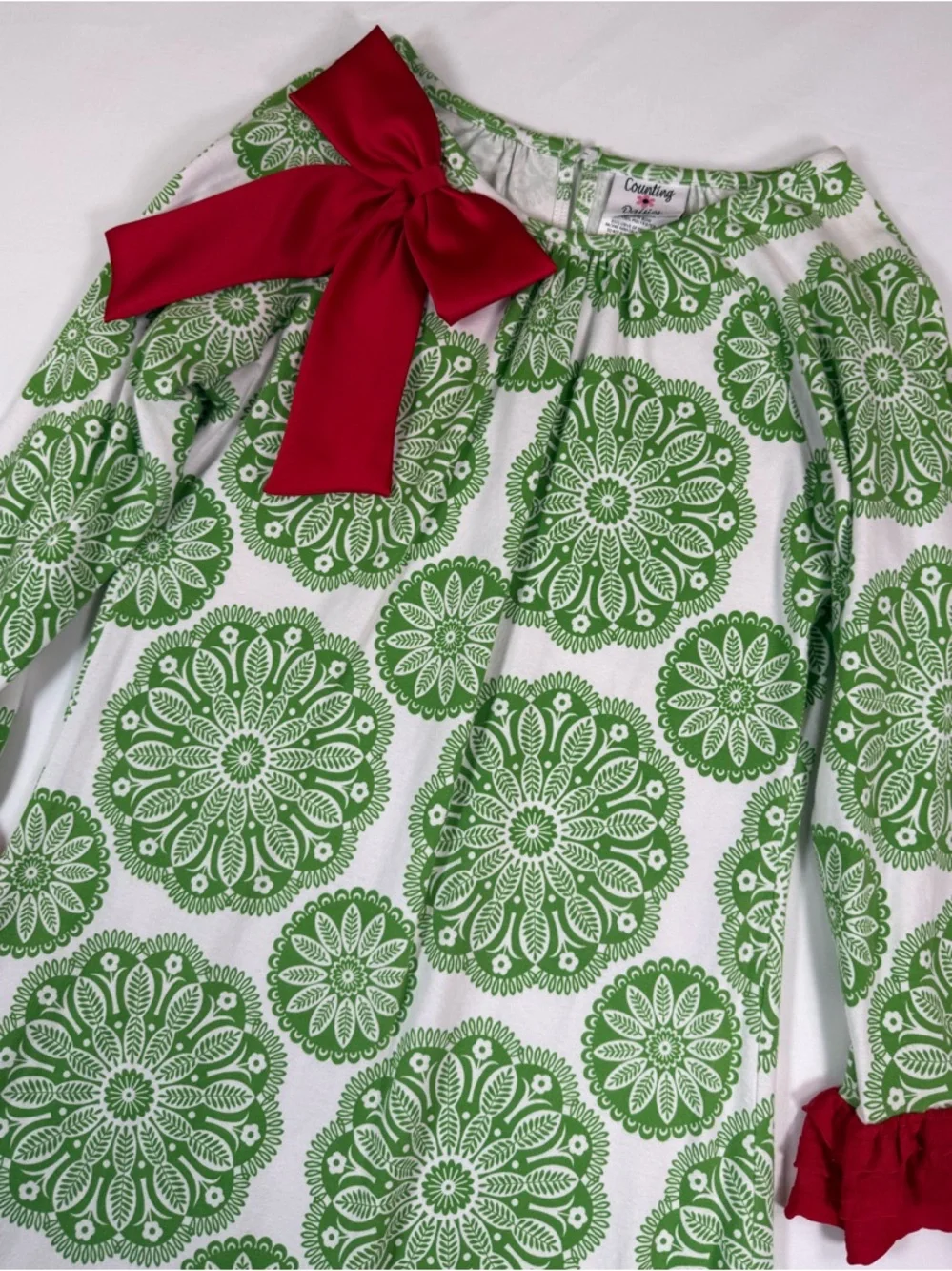 COUNTING DAISIES Girls Dress 16 Christmas Cottagecore Preppy Bow Ruffle‎ Floral